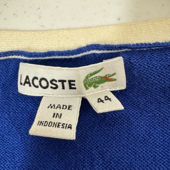 Lacoste Women’s Blue Striped Sweater Size 44 XL 1/4 Button Up - Picture 9 of 13